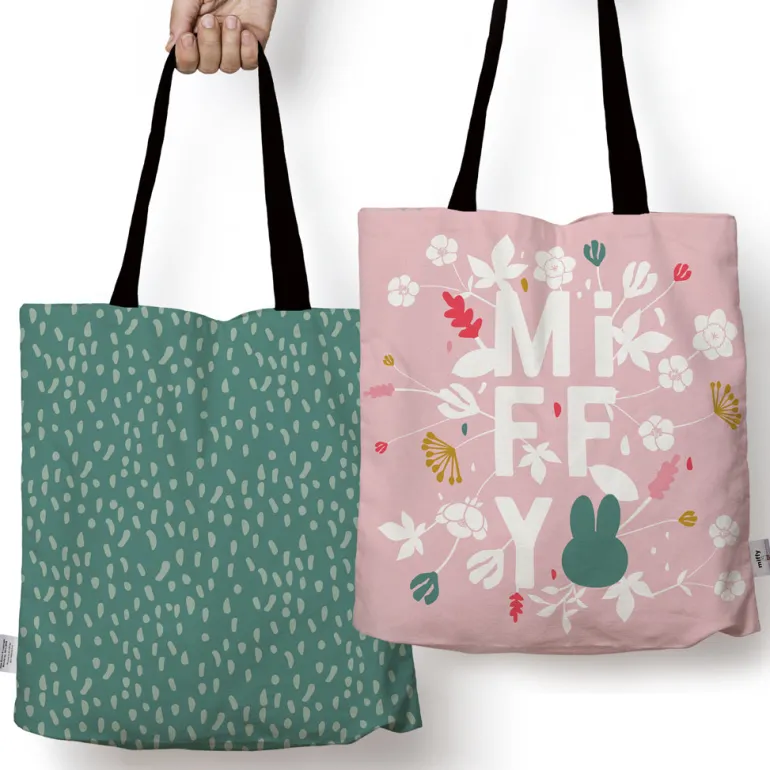 miffy floral expression pink edge to edge tote bag