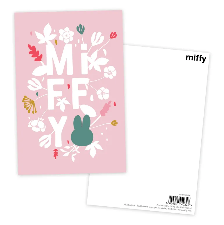 miffy floral expression pink postcard
