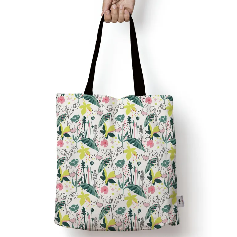 miffy floral expression pattern edge to edge tote bag