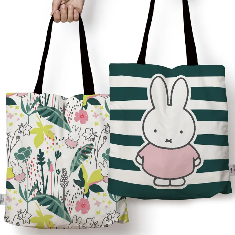 miffy floral expression stripes edge to edge tote bag