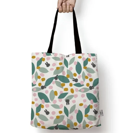 miffy floral expression teal edge to edge tote bag