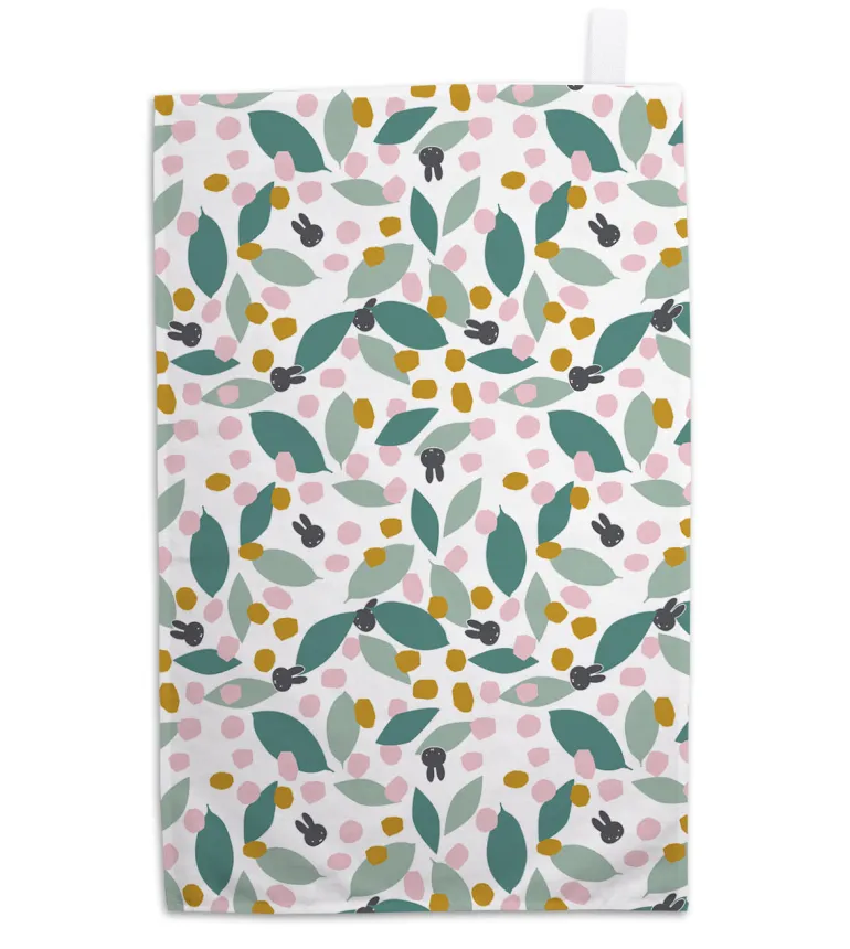 miffy floral expression teal tea towel