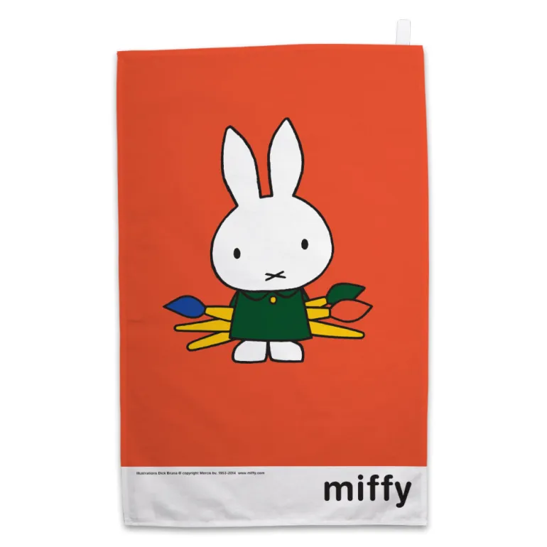 Miffy Holding Paintbrushes Tea Towel