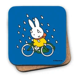 Miffy on Her Bike in the Rain Cork Coaster