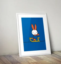 Miffy Playing on a Sleigh Framed Mini Poster