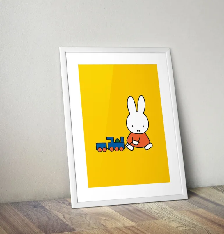 Miffy Pulling a Toy Train Framed Mini Poster